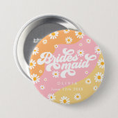 Retro Boho Daisy Persoonlijke Bridesmaid Gift Ronde Button 7,6 Cm (Voorkant /achterkant)