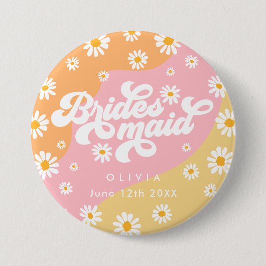 Retro Boho Daisy Persoonlijke Bridesmaid Gift Ronde Button 7,6 Cm (Voorkant)