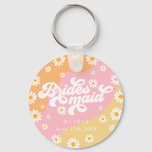 Retro Boho Daisy Persoonlijke Bridesmaid Gift Sleutelhanger (Voorkant)