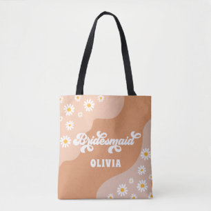 Retro Boho Daisy Persoonlijke Bridesmaid Gift Tote Bag