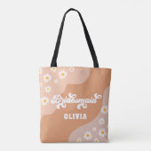 Retro Boho Daisy Persoonlijke Bridesmaid Gift Tote Bag (Achterkant)