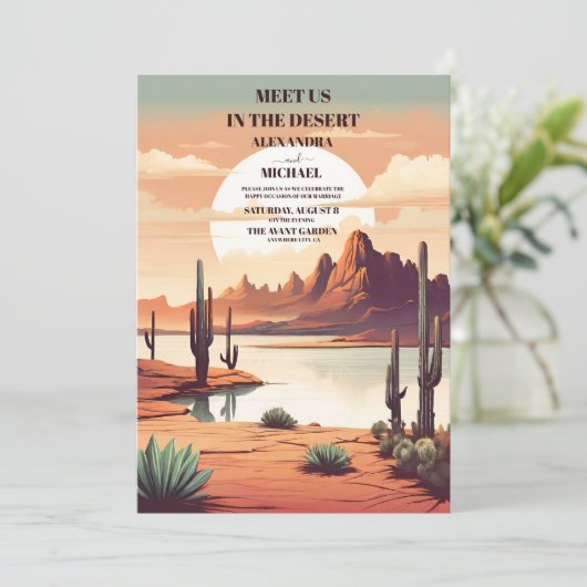 Retro Boho Desert Mountain Bruiloft Kaart (Staand voorkant)