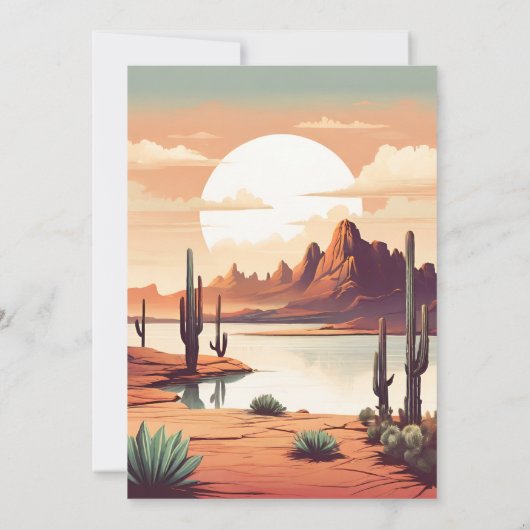 Retro Boho Desert Mountain Bruiloft Kaart (Achterkant)