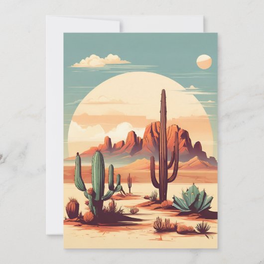 Retro Boho Desert Mountain Bruiloft Kaart (Achterkant)