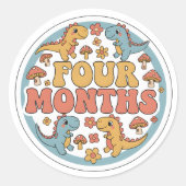 Retro Boho Dinosaur Baby Vier Maanden Mijlpaal Ronde Sticker (Voorkant)