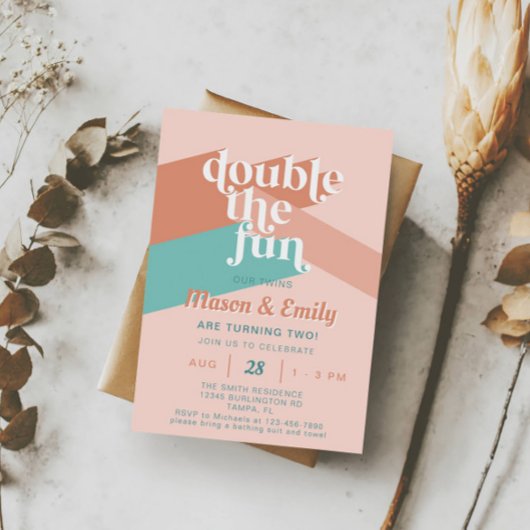 Retro Boho Double the Fun Twins Verjaardag Kaart