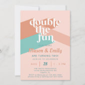 Retro Boho Double the Fun Twins Verjaardag Kaart (Voorkant)