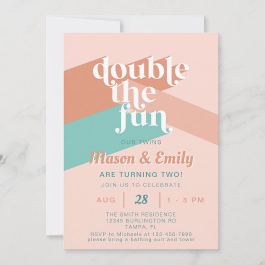 Retro Boho Double the Fun Twins Verjaardag Kaart (Voorkant)