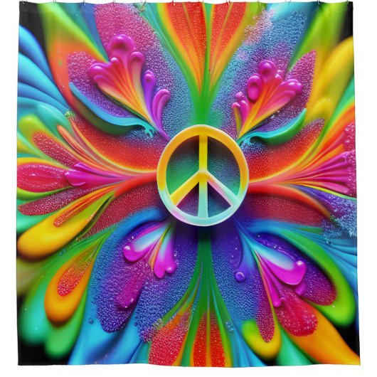 "Retro Boho Douchegordijn Vredesteken Hippie" (Voorkant)