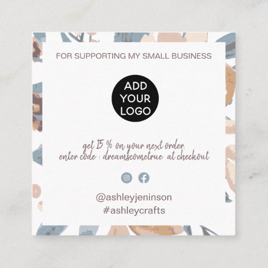 Retro boho earthy floral order bedankt vierkante visitekaartje (Achterkant)