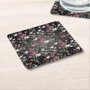 Retro Boho Elegante Wildbloemen Kartonnen Onderzetters