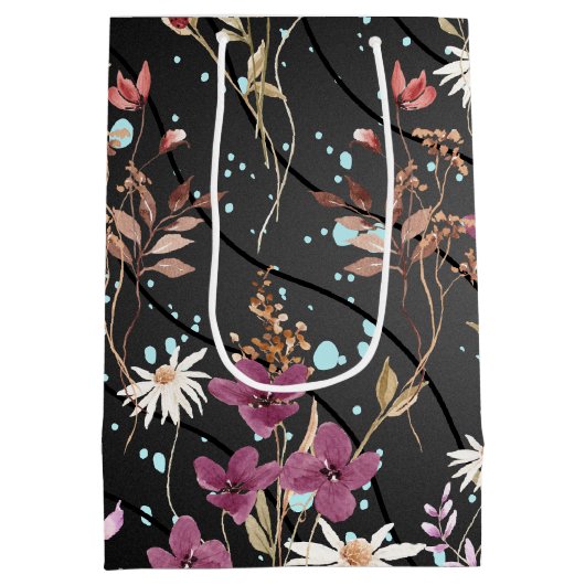 Retro Boho Elegante Wildbloemen Medium Cadeauzakje (Achterkant)