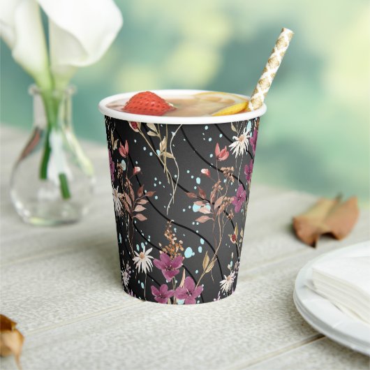 Retro Boho Elegante Wildbloemen Papieren Bekers (Insitu)