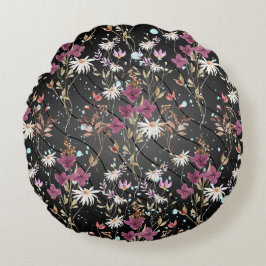 Retro Boho Elegante Wildbloemen Rond Kussen