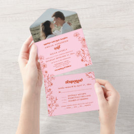 Retro Boho Floral Alles In Een Bruiloft Uitnodigin All In One Uitnodiging