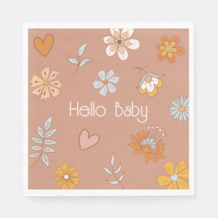 Retro Boho Floral Baby shower Hallo Baby Servet