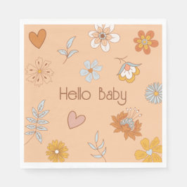 Retro Boho Floral Baby shower Hallo Baby Servet
