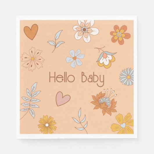 Retro Boho Floral Baby shower Hallo Baby Servet (Voorkant)