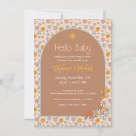 Retro Boho Floral Baby shower Uitnodiging