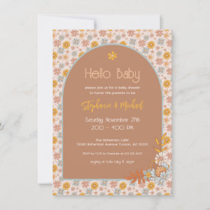 Retro Boho Floral Baby shower Uitnodiging