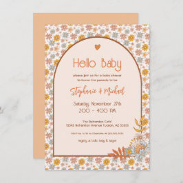 Retro Boho Floral Baby shower Uitnodiging