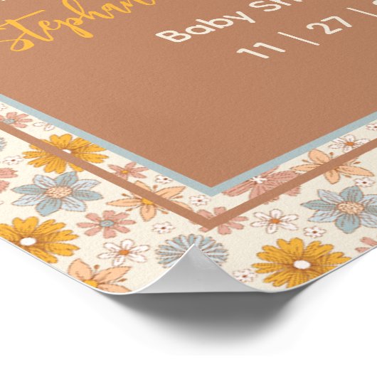 Retro Boho Floral Baby shower Welkomstbord Poster (Hoek)