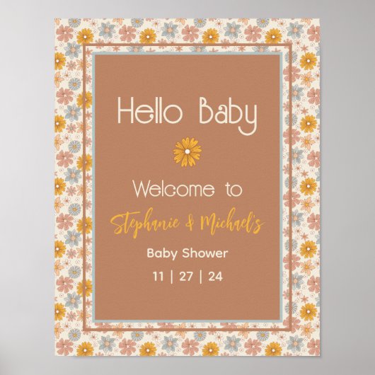 Retro Boho Floral Baby shower Welkomstbord Poster (Voorkant)