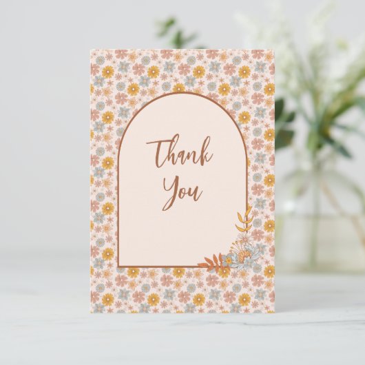 Retro  Boho Floral Dank je kaart (Staand voorkant)