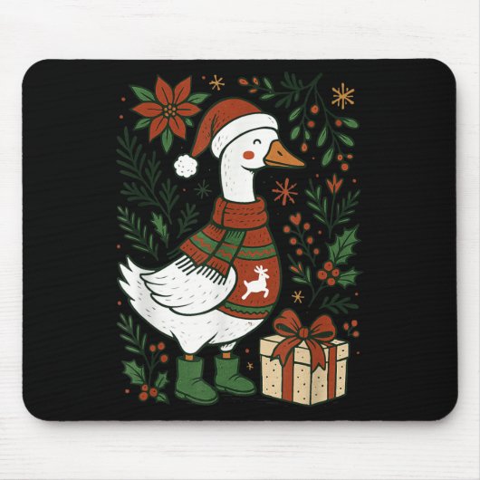 Retro Boho Floral Funny Xmas Silly Goose Lover Chr Muismat (Voorkant)