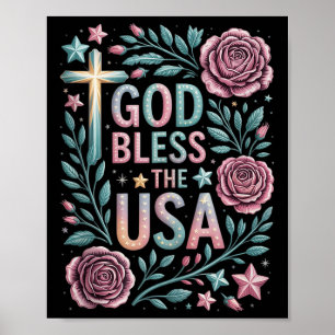 Retro Boho Floral God zegene de Verenigde Staten C Poster
