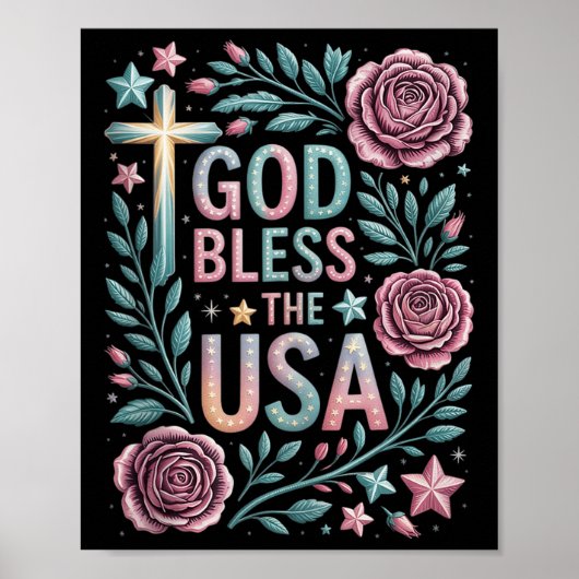 Retro Boho Floral God zegene de Verenigde Staten C Poster (Voorkant)