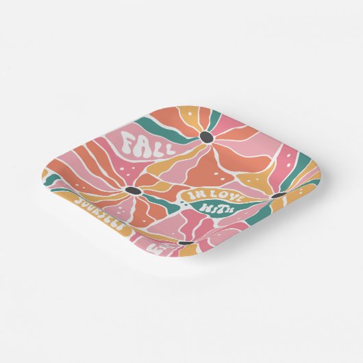 Retro Boho Floral Herfst verliefd Papieren Bordje (Gebogen)