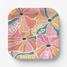 Retro Boho Floral Herfst verliefd Papieren Bordje