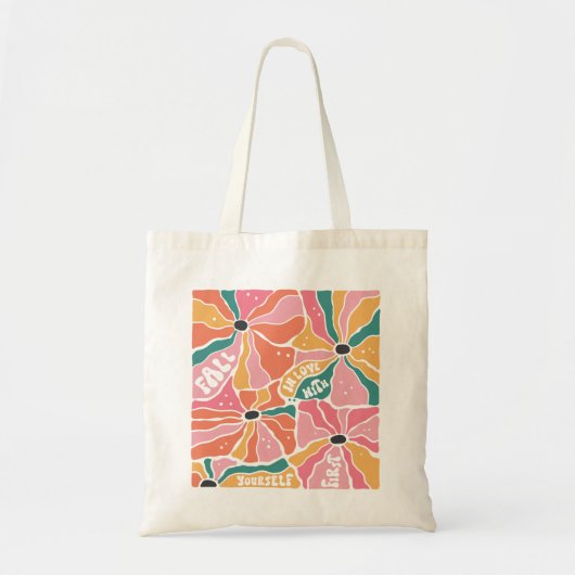 Retro Boho Floral Herfst Verliefd Tote Bag (Voorkant)