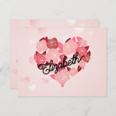 Retro Boho Floral I Hartnaam kalligrafie tekst Feestdagenkaart (Voorkant / Achterkant)