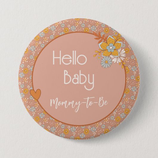 Retro Boho Floral Mama om Baby shower Button te zi (Voorkant)