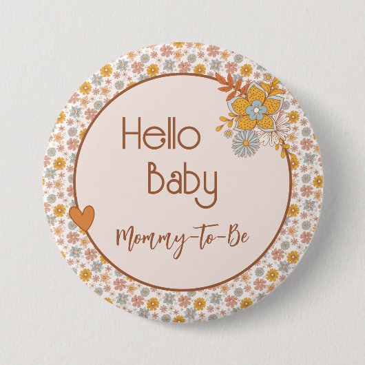 Retro Boho Floral Mama om Baby shower Button te zi (Voorkant)