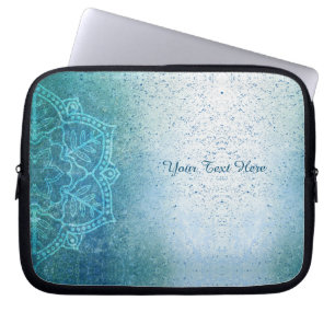 Retro Boho Floral Mandala Zen Lichtblauw Laptop Sleeve