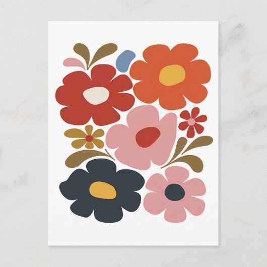 Retro Boho Floral Mid-Century Modern Briefkaart (Voorkant)