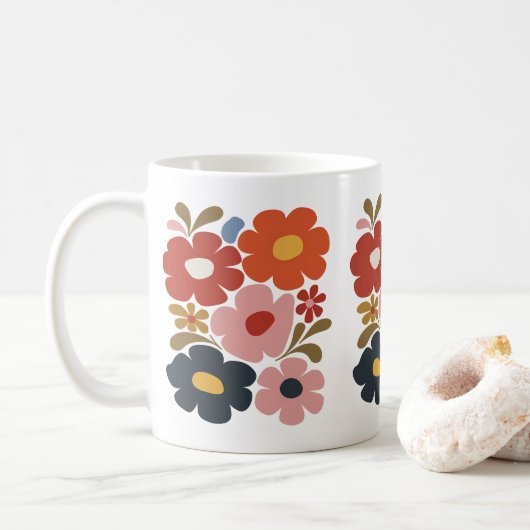 Retro Boho Floral Mid-Century Modern Koffiemok (Met donut)