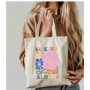 Retro Boho Floral Motivation Quote - Wees altijd v Tote Bag
