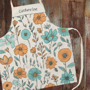Retro Boho Floral Pastel Naam Schort