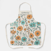 Retro Boho Floral Pastel Naam Schort (Voorkant)
