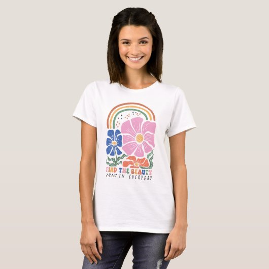 Retro Boho Floral Rainbow Quote T-shirt (Voorkant volledig)