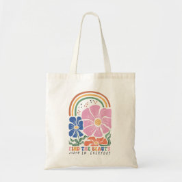Retro Boho Floral Rainbow Quote Tote Bag