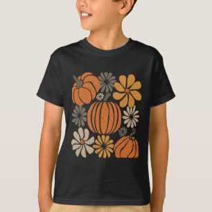 Retro Boho Floral Schattige Pompoen Herfst Thanksg T-shirt