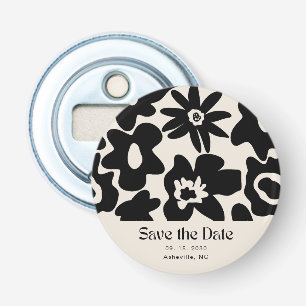 Retro Boho Floral Wedding Sla de datum op Button Flesopener