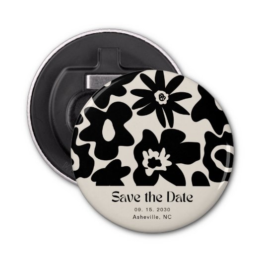 Retro Boho Floral Wedding Sla de datum op Button Flesopener (Voorkant)