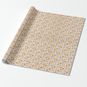  Retro Boho Floral Wrapping Paper Cream Cadeaupapier