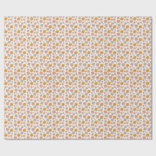  Retro Boho Floral Wrapping Paper Cream Cadeaupapier (Vlak)